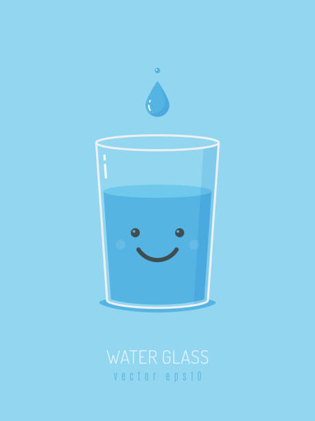 Water Glass Mascot Glass of water with cartoon smiley face vector illustration drinking glass stock illustrations