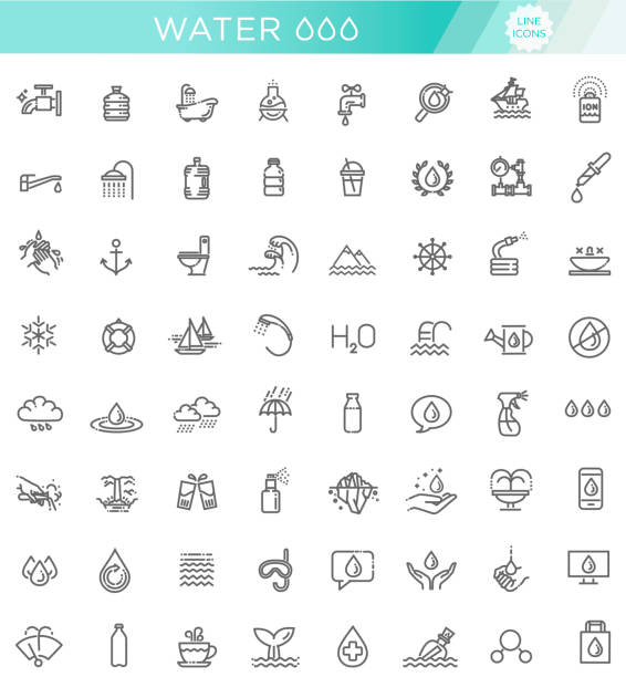 Water icon set in thin line style. Vector symbol. Stroke Water Icons Set. Isolated on White Background river symbols stock illustrations