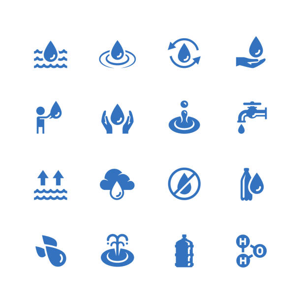 illustrazioni stock, clip art, cartoni animati e icone di tendenza di icona vettoriale correlata all'acqua impostata in stile glifo - siccità