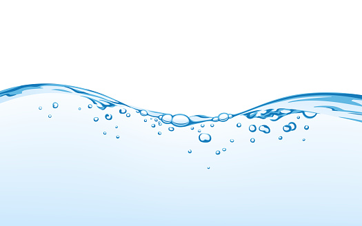 Water splash with bubbles of air, isolated on the white background. Water wave vector illustration, eps 10