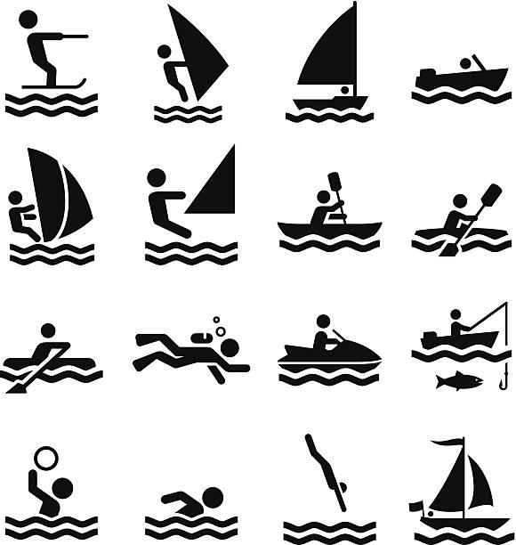 bildbanksillustrationer, clip art samt tecknat material och ikoner med water sports icons - black series - segling