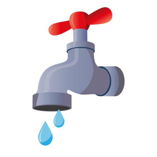 ilustrações de stock, clip art, desenhos animados e ícones de water tap with falling drop. isolated on white background. - tap