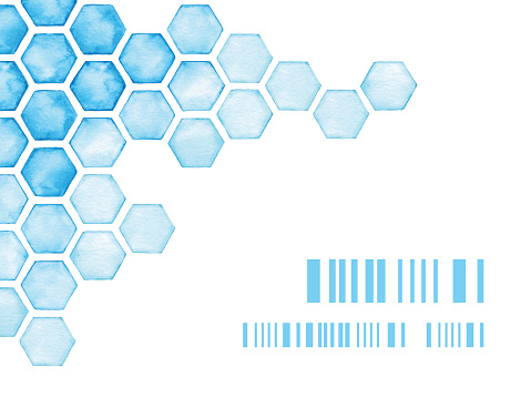 Watercolor Background With Blue Hexagons — стоковая векторная графика и другие изображения на тему Пчела - iStock