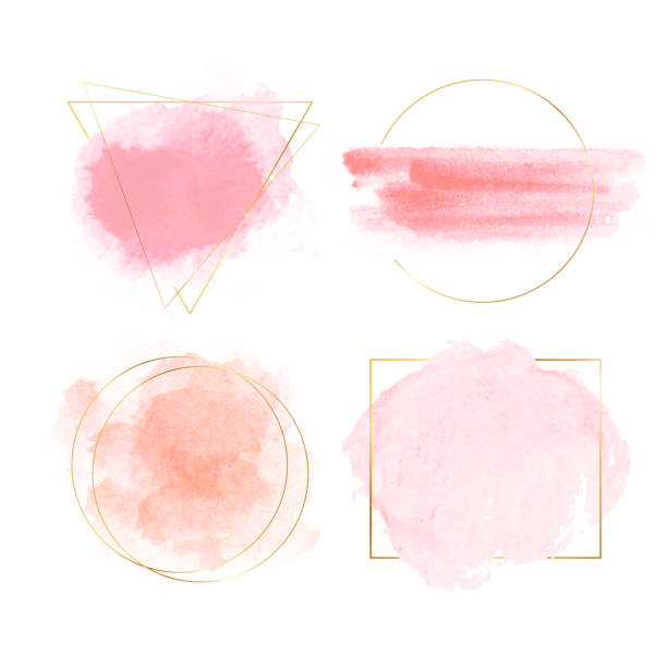 골드 프레임이 있는 수채화 배너 - 분홍 stock illustrations