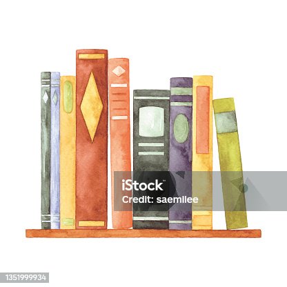 istock Watercolor Books on the Shelf 1351999934
