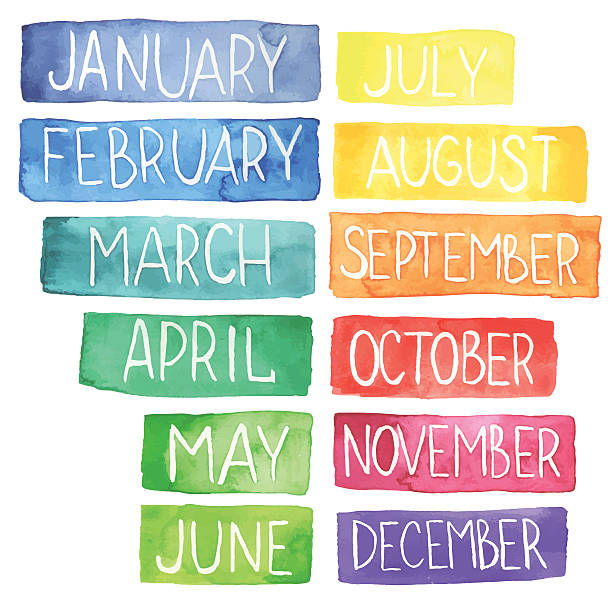 watercolor calendar Hand painted atercolor  rainbow calendar made in vector.Ttablets with months calendar backgrounds stock illustrations