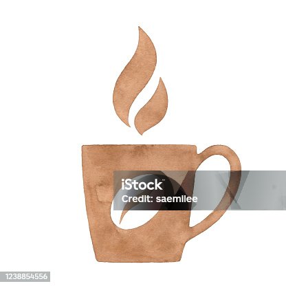 istock Watercolor Coffee Cup And Coffee Bean Logo 1238854556