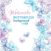 istock Watercolor colourful butterflies background. 536454765