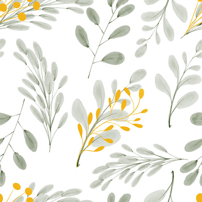 watercolor gold leaf foliage seamless pattern