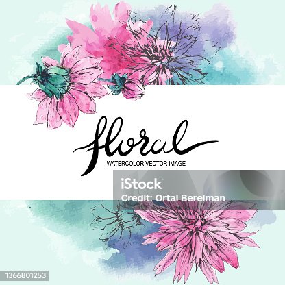 istock Watercolor grunge flowers background 1366801253