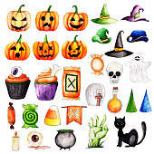 Watercolor Halloween Elements Collection