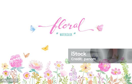 istock watercolor hand painted illustration Beautiful Rose Flower botanical leaf and butterfly for love wedding valentines day or arrangement invitation design greeting card 1362337753
