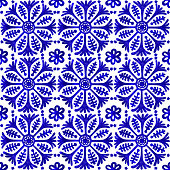 istock Watercolor Hand Painted Navy Blue Tile. Vector tile pattern, Lisbon Arabic Floral Mosaic, Mediterranean Seamless Navy Blue Ornament 1144533591