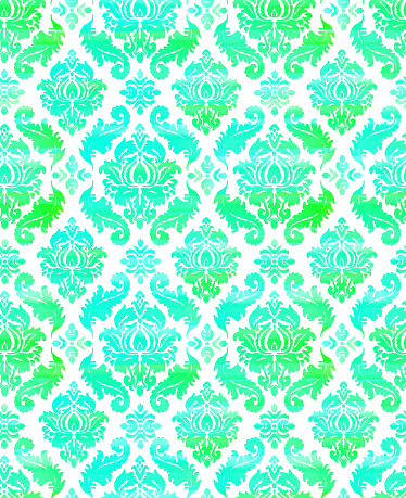 Watercolor Hand Painted Turquoise Green Tile. Seamless Moroccan Ceramic Pattern. Vector tile pattern, Lisbon Arabic Floral Mosaic, Mediterranean Seamless Ornament.