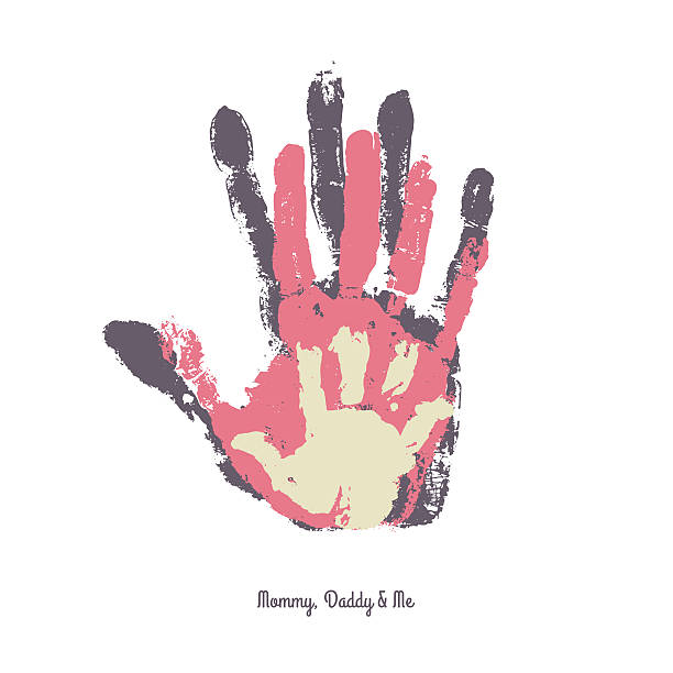 Watercolor handprint of family. Watercolor handprint of family. Mom, dad and me vector illustration. Handprint of man, woman and child. family tree stock illustrations