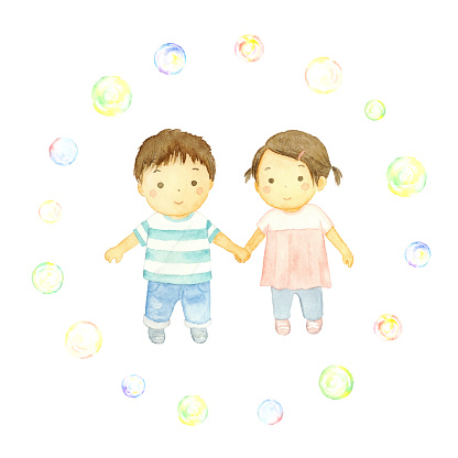 Watercolor illustration of a child walking hand in hand