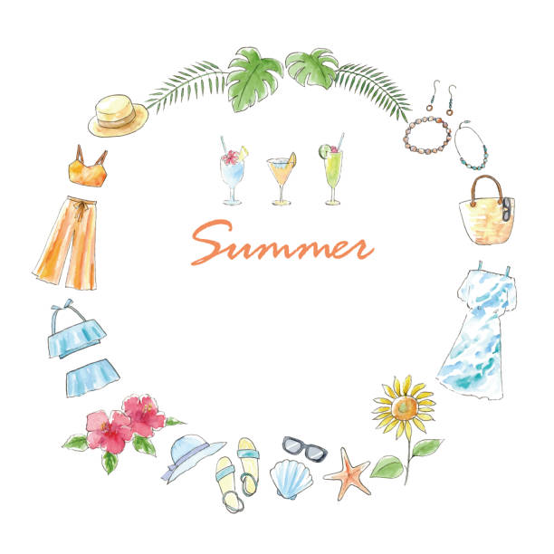 Watercolor illustration of summer frame. Watercolor illustration of summer frame. cocktail borders stock illustrations