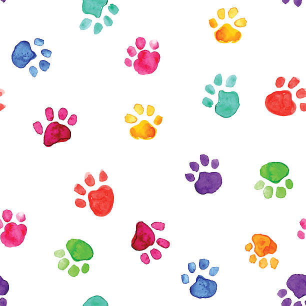 Watercolor illustration with animal footprints Colorful hand drawn watercolor illustration with animal footprints dog backgrounds stock illustrations