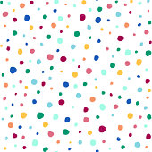 istock Watercolor Multicolored Circles  Abstract Seamless Pattern.  Hand Drawn Childish Background. Birthday party flyer template. Design element for sale banners, posters, labels, invitation cards and gift wrapping paper. 1332319450