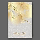 Artistic abstract watercolor painting with paper texture. Art gold and white background