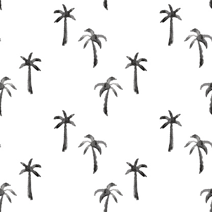 Watercolor Palms Seamless Pattern Black And White Stock Illustration ...