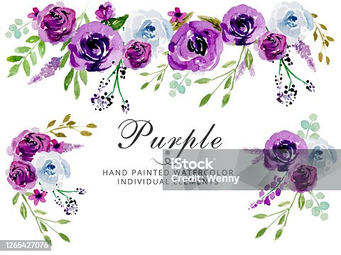 istock Watercolor Purple wedding invitation vector floral template - Vector 1265427076