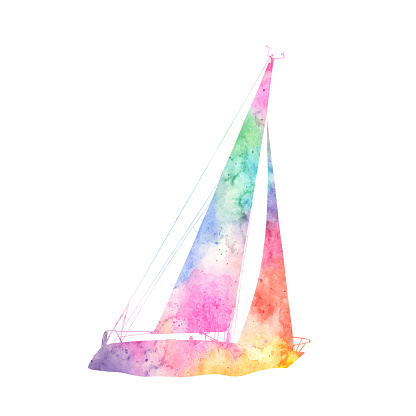 Watercolor Sailboat Silhouette in Pastel Colors. Vector EPS10