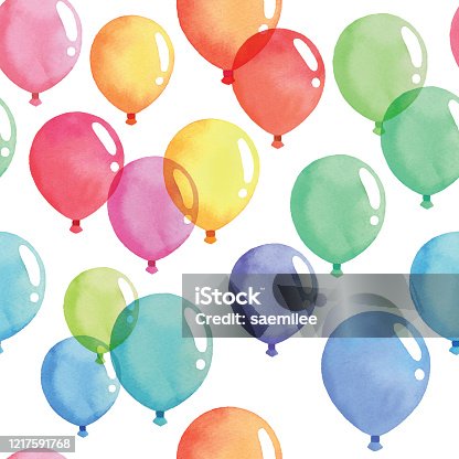 istock Watercolor Seamless Background ⁬With Coloful Balloon 1217591768