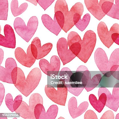 istock Watercolor Seamless Pattern With Red Hearts 954229056