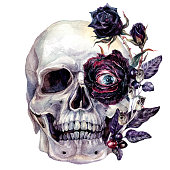 istock Watercolor Skull and Flowers Halloween Illustration 1281439979