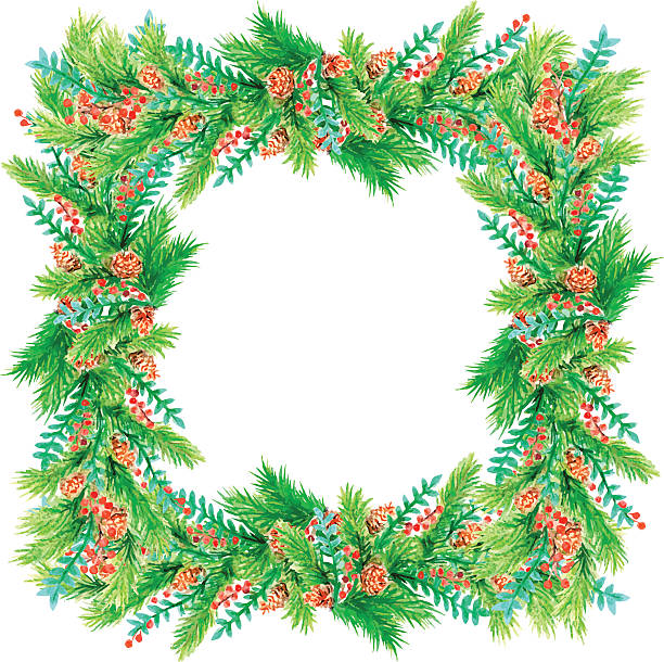 Best Watercolor Christmas Tree Branches Spruce Wreath Fir