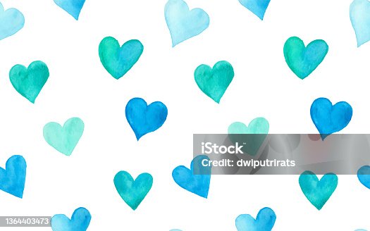 istock Watercolor various heart shape as seamless pattern. 1364403473