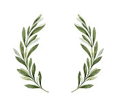 istock Watercolor vector wreath of olive branches and berries. 1189886935