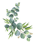 istock Watercolor vector wreath with green eucalyptus leaves and branches. 878121918