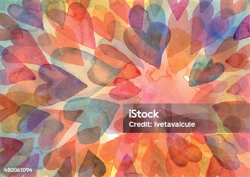 istock Watercolour hearts pattern background 480061094