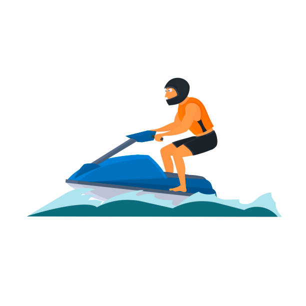 bildbanksillustrationer, clip art samt tecknat material och ikoner med watercraft. a man on a jet ski - vattenskoter motor