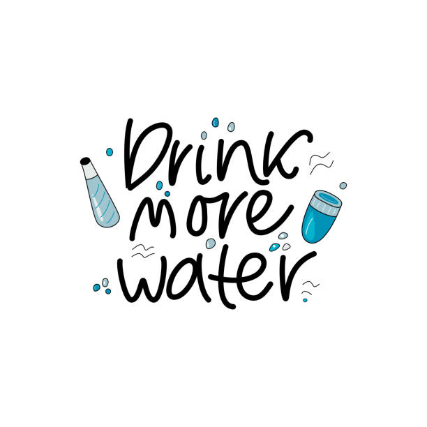 illustrazioni stock, clip art, cartoni animati e icone di tendenza di bere più acqua disegnata a mano lettering testo del coronavirus 'covid-19. - bere acqua