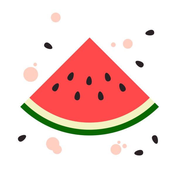 Watermelon flat design Illustration of watermelon with some loose seeds and juice drips watermelon stock illustrations