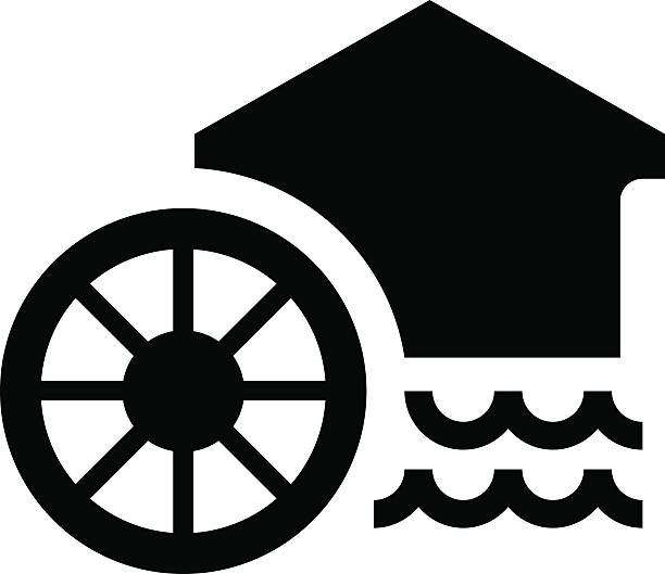 Watermill icon Black vector sign of watermill water wheel stock illustrations