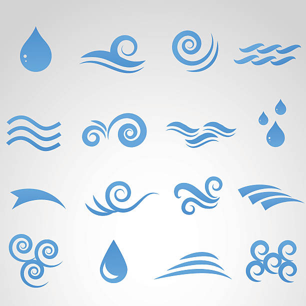 Wave icon isolated on white background. Vector illustration: icon collection with different types and shapes of water.  river symbols stock illustrations