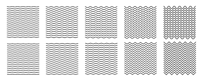 Wave line and wavy zigzag lines. Black underlines wavy curve zig zag line pattern in abstract style.