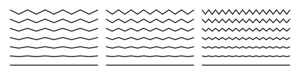 garis gelombang, zigzag bergelombang vektor dan garis pola berlekuk. vektor melengkung hitam squiggles dan melengkung garis bawah terisolasi set - berliku liku ilustrasi stok