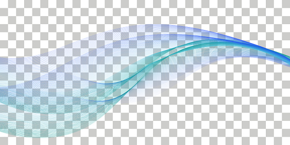 Wave swoosh, blue and teal color flow. Wavy swirl, sea water or air wind design, isolated on transparent background. Vector illustration