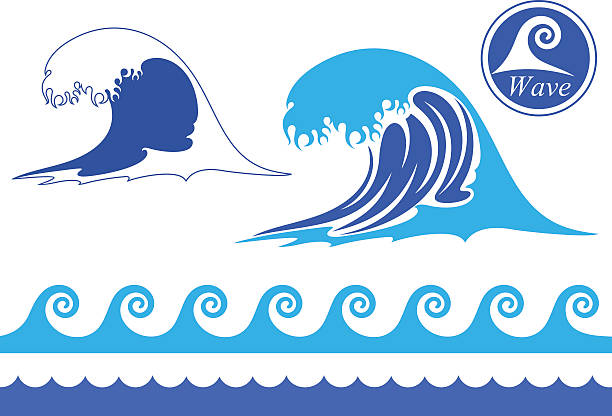 волна - silhouette of the stormy ocean waves stock illustrations.