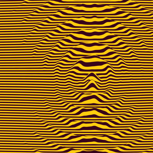 Waveform background. Dynamic visual effect. Surface distortion. Pattern with optical illusion. Vector striped illustration. Sound waves.  covering stock illustrations