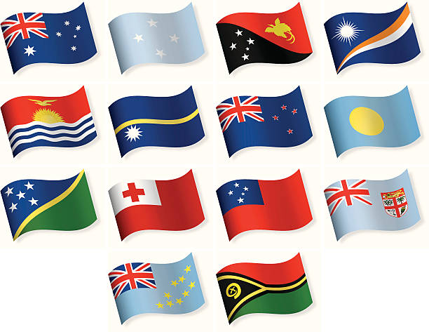 ilustrações, clipart, desenhos animados e ícones de bandeira de forma de onda coleção de ícones-austrália e oceania - tonga