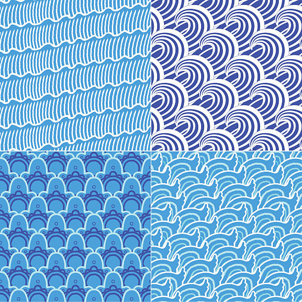 Waves - 4 seamless texture vector art illustration