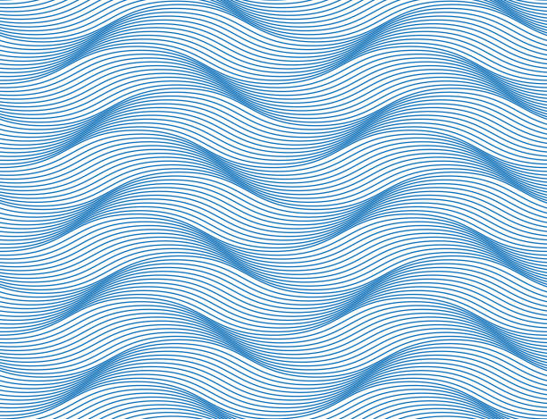bildbanksillustrationer, clip art samt tecknat material och ikoner med vågorna sömlösa mönster, vektor vatten rinnande kurva linjer abstrakt upprepa oändliga bakgrund, blå färgade rytmiska vågor. - runny or