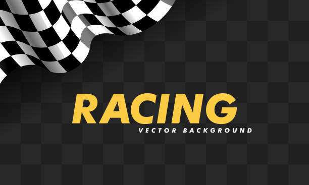 Waving checkered flag along the edges on a black and blue background. Modern illustration. Waving checkered flag along the edges on a black and blue background. Modern illustration. Racing flag. Banner for a sports club or racing competition. race flag stock illustrations
