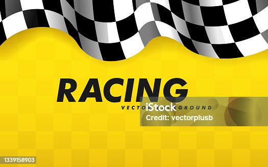 istock Waving checkered flag along the edges on a yellow background. Modern illustration. 1339158903